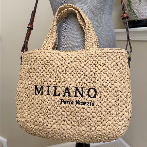 H&M Handbags - NWOT—H &M Straw Woven Tote w/removeable & adjustable crossbody strap/handle bag.